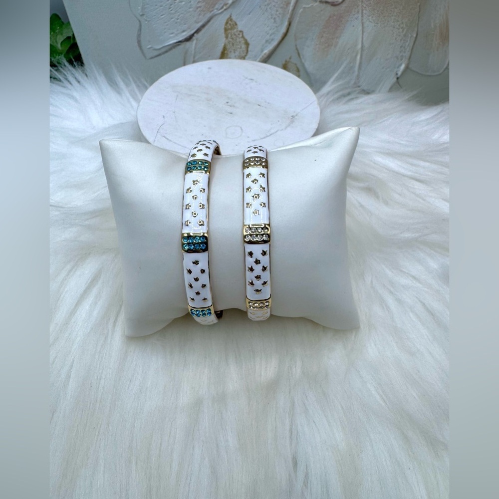 Stainless Steel Gold and White Cuff Statement Bracelets Style 2
